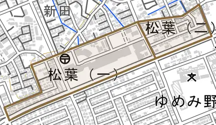 松葉とその周辺の地図。町の範囲を重ねている