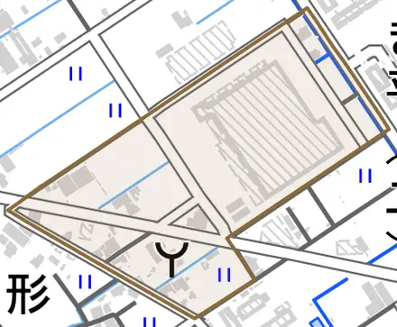 上彦川戸とその周辺の地図。町の範囲を重ねている