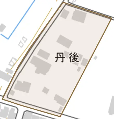 丹後とその周辺の地図。町の範囲を重ねている