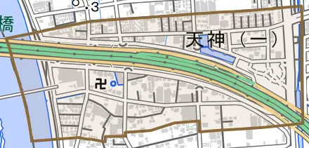 天神とその周辺の地図。町の範囲を重ねている