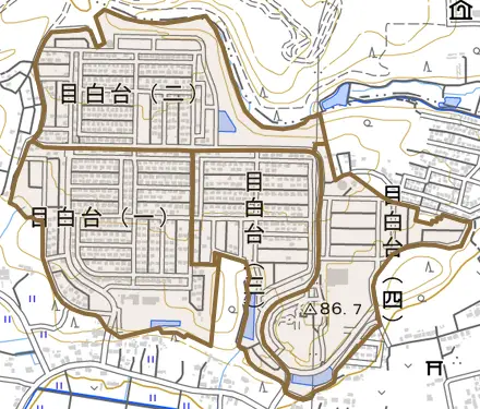 目白台とその周辺の地図。町の範囲を重ねている