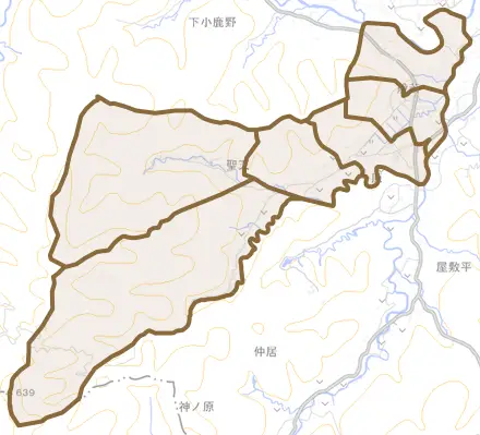 般若とその周辺の地図。町の範囲を重ねている