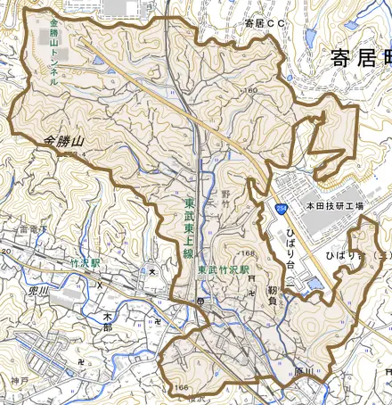 大字靭負とその周辺の地図。町の範囲を重ねている
