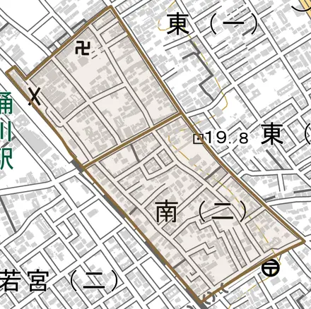 南とその周辺の地図。町の範囲を重ねている