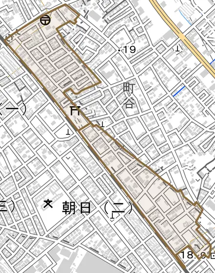 神明とその周辺の地図。町の範囲を重ねている