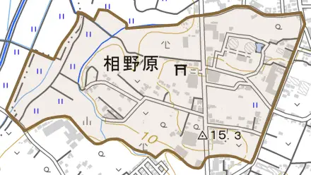 大字相野原とその周辺の地図。町の範囲を重ねている