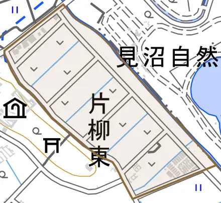 片柳東とその周辺の地図。町の範囲を重ねている