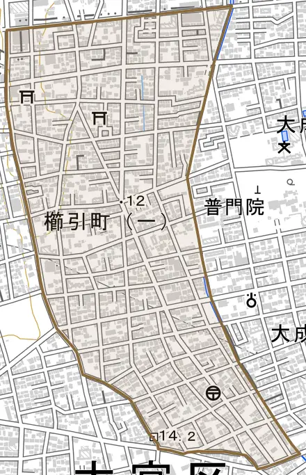 櫛引町とその周辺の地図。町の範囲を重ねている