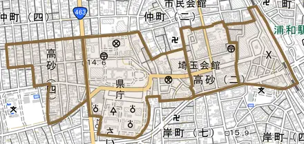 高砂とその周辺の地図。町の範囲を重ねている