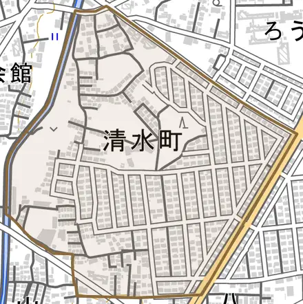 清水町とその周辺の地図。町の範囲を重ねている
