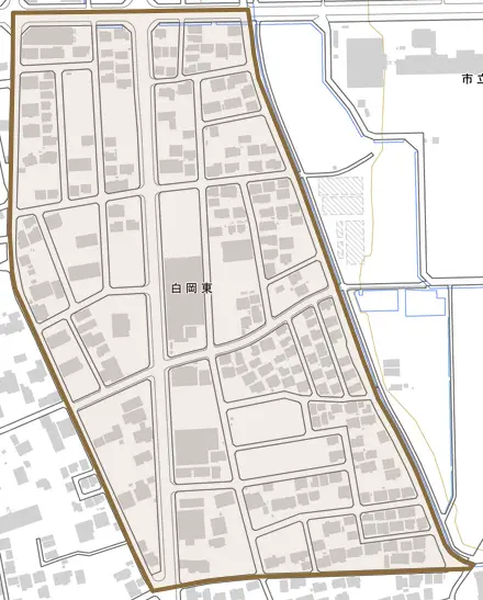 白岡東とその周辺の地図。町の範囲を重ねている