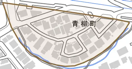 青柳町とその周辺の地図。町の範囲を重ねている