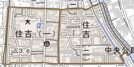 住吉とその周辺の地図。町の範囲を重ねている