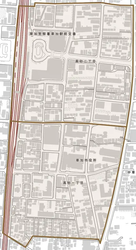 高砂とその周辺の地図。町の範囲を重ねている