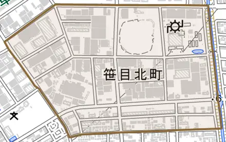 笹目北町とその周辺の地図。町の範囲を重ねている