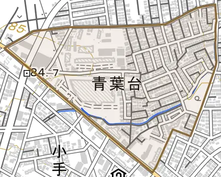 青葉台とその周辺の地図。町の範囲を重ねている