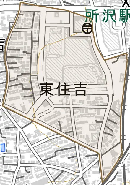 東住吉とその周辺の地図。町の範囲を重ねている