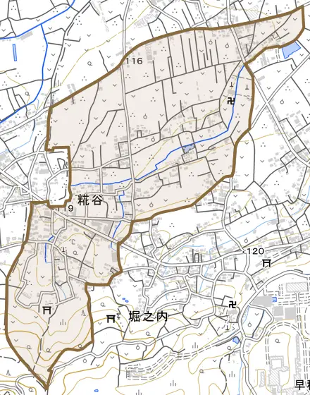 糀谷とその周辺の地図。町の範囲を重ねている