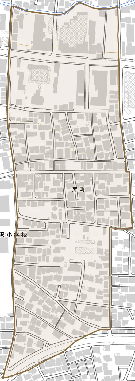 寿町とその周辺の地図。町の範囲を重ねている