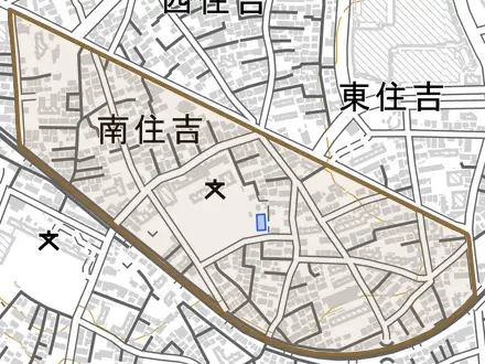 南住吉とその周辺の地図。町の範囲を重ねている