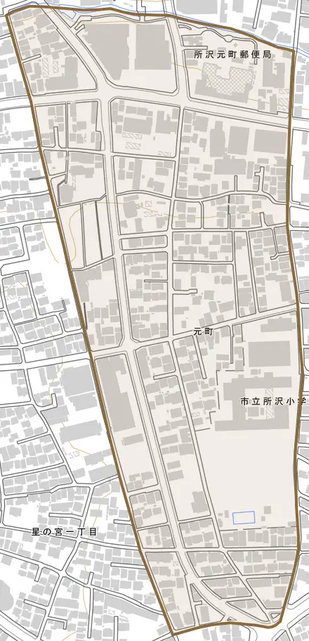 元町とその周辺の地図。町の範囲を重ねている