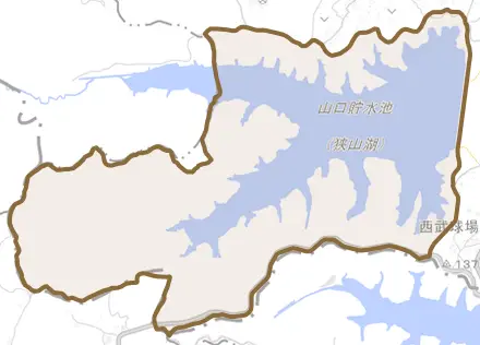 大字勝楽寺とその周辺の地図。町の範囲を重ねている