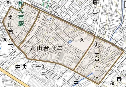 丸山台とその周辺の地図。町の範囲を重ねている