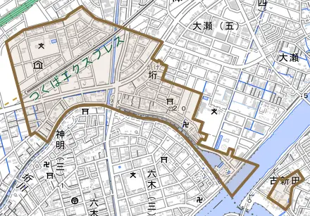 大字垳とその周辺の地図。町の範囲を重ねている