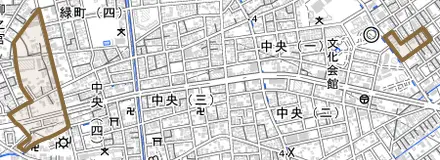 大字上馬場とその周辺の地図。町の範囲を重ねている