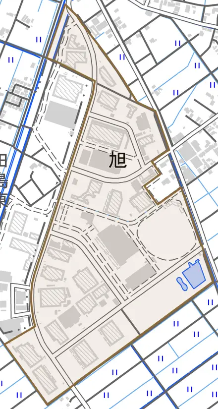旭とその周辺の地図。町の範囲を重ねている