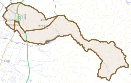 松尾寺とその周辺の地図。町の範囲を重ねている