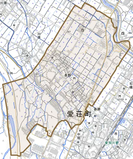 長野とその周辺の地図。町の範囲を重ねている