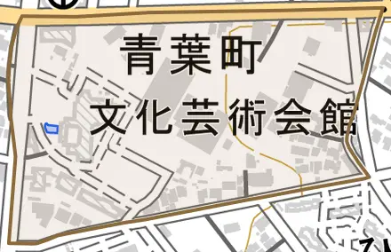 青葉町とその周辺の地図。町の範囲を重ねている