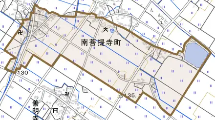南菩提寺町とその周辺の地図。町の範囲を重ねている