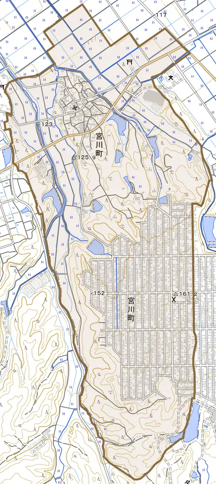 宮川町とその周辺の地図。町の範囲を重ねている