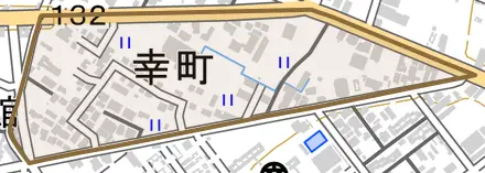 幸町とその周辺の地図。町の範囲を重ねている