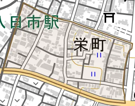 栄町とその周辺の地図。町の範囲を重ねている