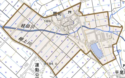 園町とその周辺の地図。町の範囲を重ねている