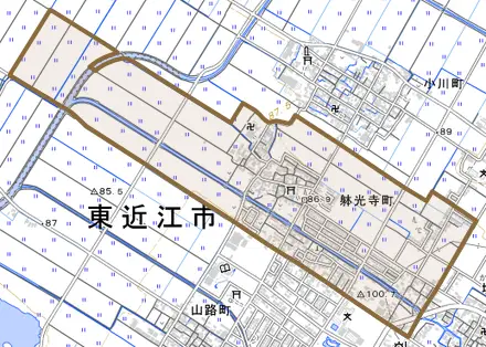 躰光寺町とその周辺の地図。町の範囲を重ねている