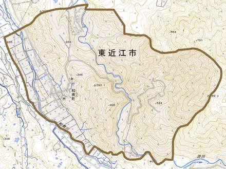 和南町とその周辺の地図。町の範囲を重ねている