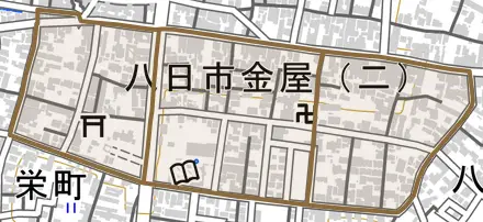 八日市金屋とその周辺の地図。町の範囲を重ねている