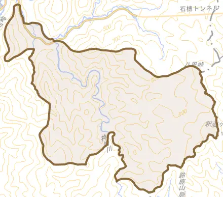 杠葉尾町とその周辺の地図。町の範囲を重ねている