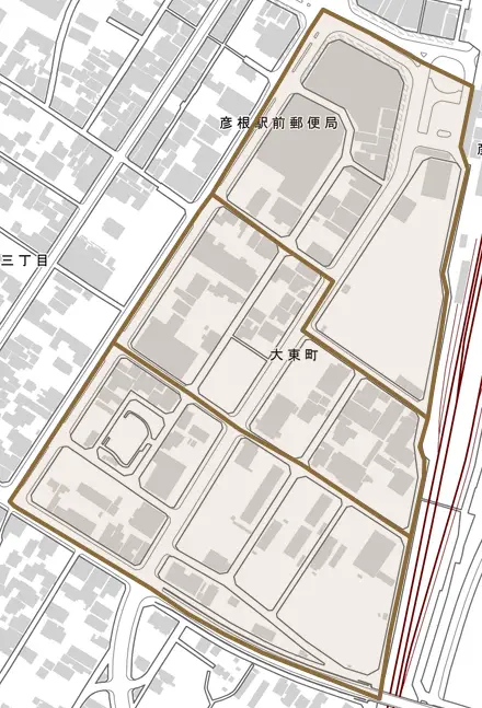 大東町とその周辺の地図。町の範囲を重ねている