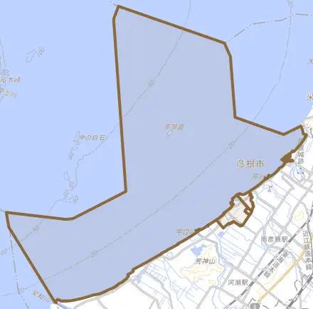 八坂町とその周辺の地図。町の範囲を重ねている