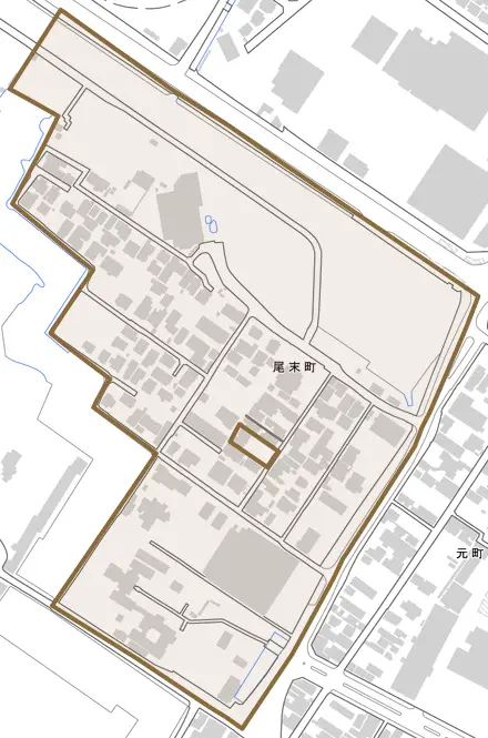尾末町とその周辺の地図。町の範囲を重ねている