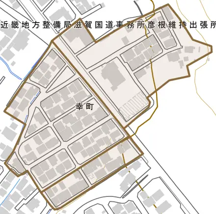 幸町とその周辺の地図。町の範囲を重ねている