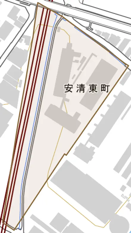 安清東町とその周辺の地図。町の範囲を重ねている