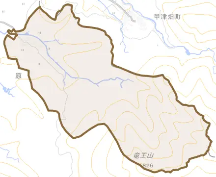 大字原とその周辺の地図。町の範囲を重ねている