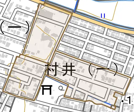 村井とその周辺の地図。町の範囲を重ねている