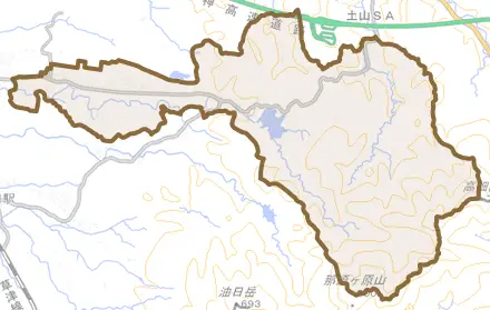 甲賀町神とその周辺の地図。町の範囲を重ねている